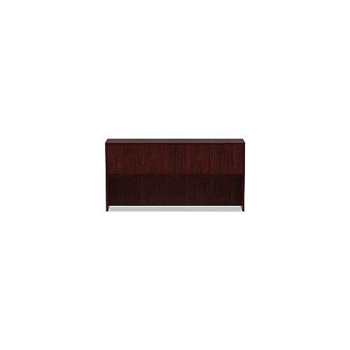 Alera Valencia Series Mahogany Hutch with Doors, 4 Compartments, Desktop Storage