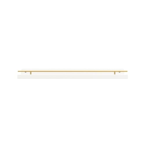 Set of 3 Floating Shelves with Gold Metal Guardrail, White Wood Wall Shelves