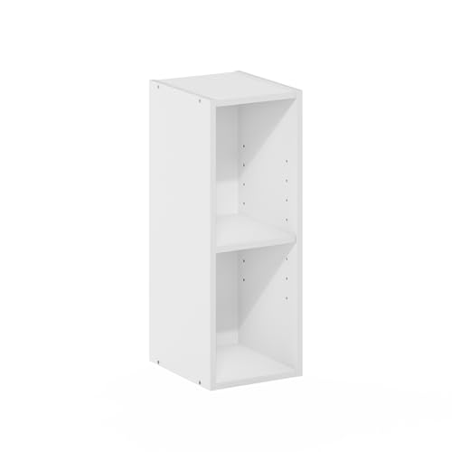 2-Tier Narrow Bookshelf, Slim Composite Wood Storage Shelf - White