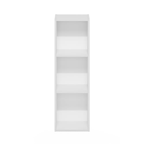Furinno Fulda Narrow 3-Tier White Bookshelf, 10W, Adjustable Shelves, Small Space Storage