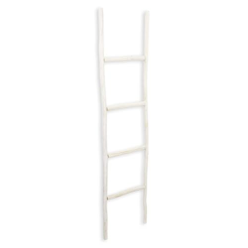4-Tier White Wash Wood Ladder Blanket Rack, Distressed Decorative Organizer