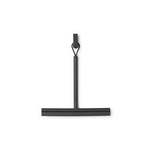 Brabantia Silicone Shower Squeegee with Hook (Dark Gray) Anti Streak Cleaning Wiper for Bathroom Glass, Plastic, Tile - Doublesided Brush & Rim Design