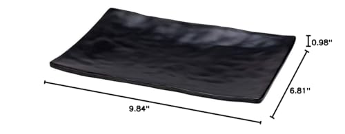 Restaurantware Voga 9.8 x 6.8 Inch Rectangle Serving Plates 4 Medium Sushi Platters - Faux Slate Dishwashable Black Melamine Japanese Style Plates For Appetizers Entrees Or Desserts