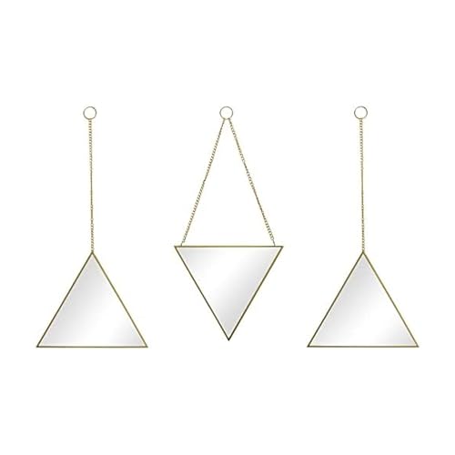 Set of 3 Triangle Wall Mirrors with Gold Frames and Hanging Chains