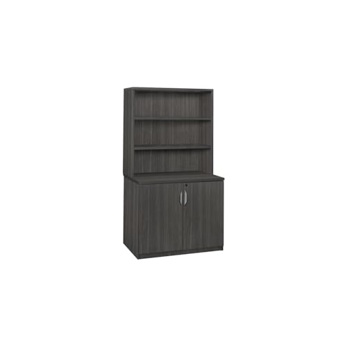 29-Inch Locking Storage Cabinet with Open Hutch, Ash Grey