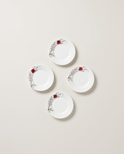 Lenox Chirp Saucers Set of 4 - Porcelain Party Plates with Bird & Flower Scene