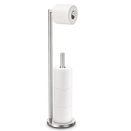 Free Standing Toilet Paper Holder Stand - Brushed Nickel Stainless Steel