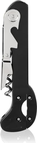 TRUE Recoil Waiters Corkscrew Wine Opener - Black, Stainless Steel with Built-in Bottle Opener & 4-Wheel Foil Cutter