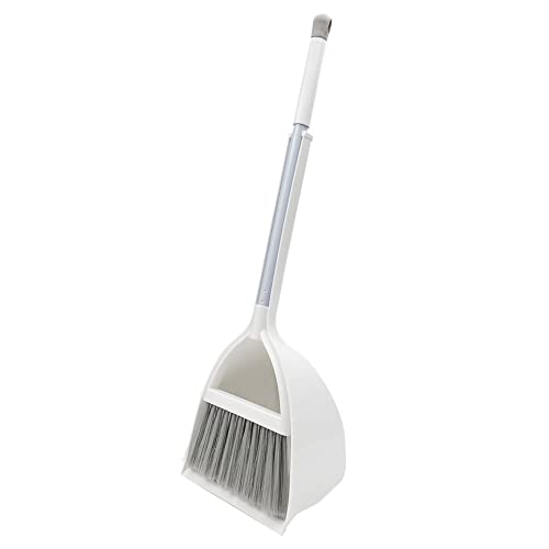 Small Broom and Dustpan Set - Compact Hand Sweeper for Tight Spaces (White)