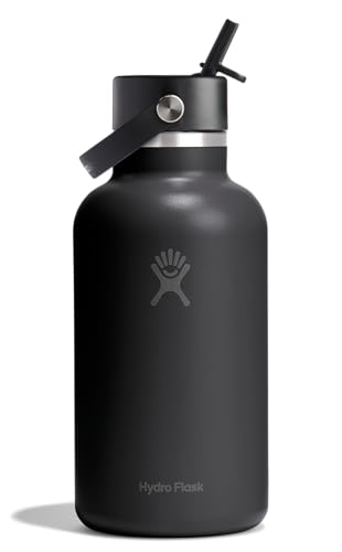 Insulated Stainless Steel Water Bottle with Straw Lid 64 Oz Black