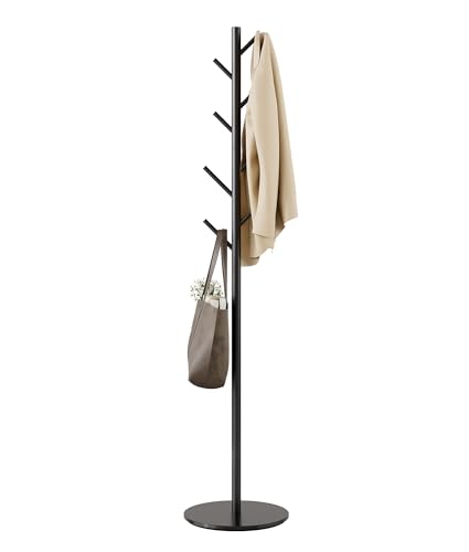 Freestanding Metal Coat Rack with Sintered Stone Base and 8 Hooks