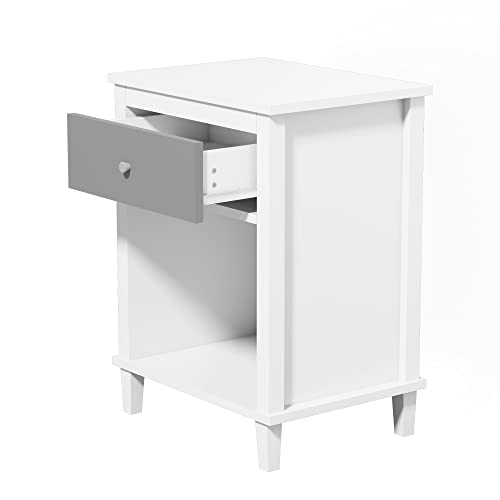 Modern Kids Nightstand with Drawer and Storage Shelf - Grey Wood