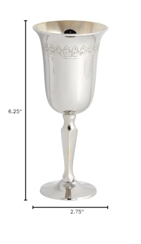 Elegant Fleur-de-lis Footed Kiddush Cup - 6.35" Polished Silver Finish