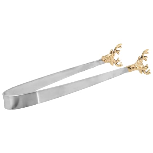India Handicrafts Deer Gold Tone Stainless Steel Ice Tongs 7 Inch for Bar & Party Serving