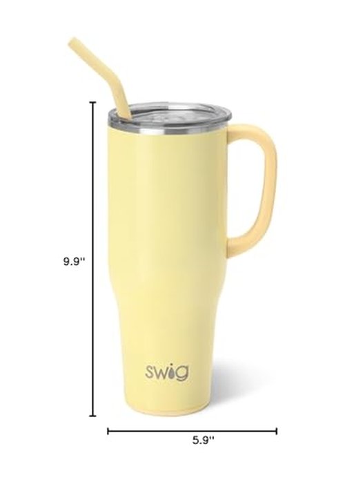 Swig Life 40oz Mega Mug, 40 oz Tumbler with Handle and Straw, Cup Holder Friendly, Dishwasher Safe, Extra Large Insulated Tumbler, Stainless Steel (Shimmer Buttercup)