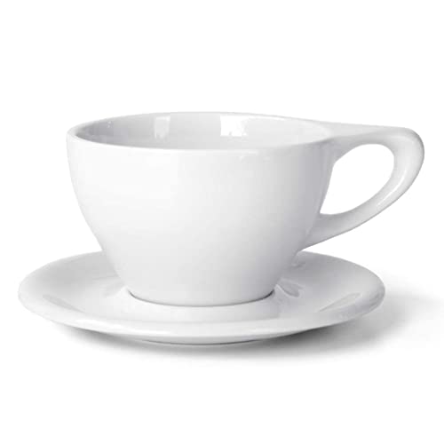 notNeutral Large 12 oz Porcelain Coffee Cup & Saucer Set Pack of 2, White