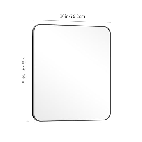 30" x 36" Rectangular Bathroom Mirror, Matte Black Metal Wall Mirror