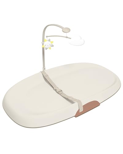 Contoured Wipe-Clean Baby Changing Pad with Toy Bar and Safety Belt
