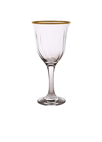 Set of 6 Clear Glass Water Glasses with Gold Rim, 10 oz Elegant Drinkware
