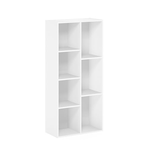 7-Cube Reversible Bookcase with Open Shelves, White Storage Organizer