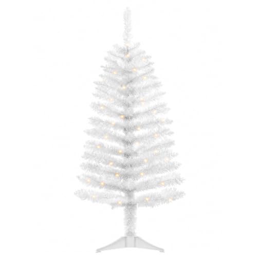 PineSpark 4ft White Christmas Tree with 50 LED Lights - Winter Wonderland Slim Pencil