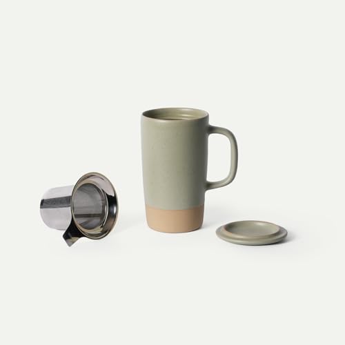 MORA Large Tea Mug with Loose Leaf Infuser & Ceramic Lid - Thyme, 18oz