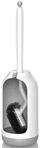 HAMITOR Toilet Bowl Brush and Holder Set - Curved S-Shape Deep Cleaning