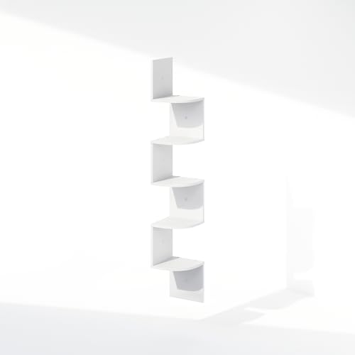 5-Tier Floating Corner Shelf, Wall-Mounted Zigzag Storage Rack for Home