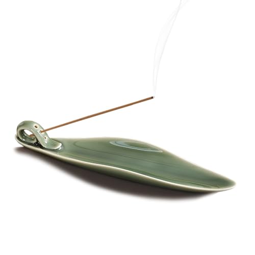 9-Inch Ceramic Leaf Incense Stick Holder and Ash Catcher