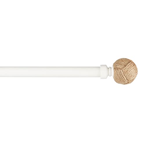 Adjustable 36-72" Curtain Rod with Rustic Rope Knot Finials, Matte White
