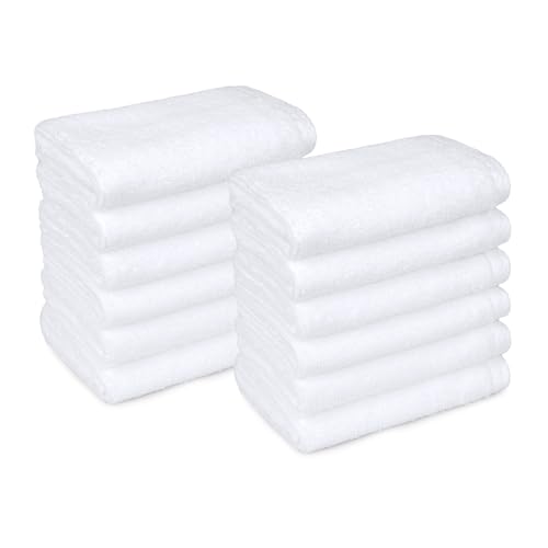 Amazon Basics Cotton Washcloths 12-Pack, White 12x12 Inch Quick-Dry Face Towels