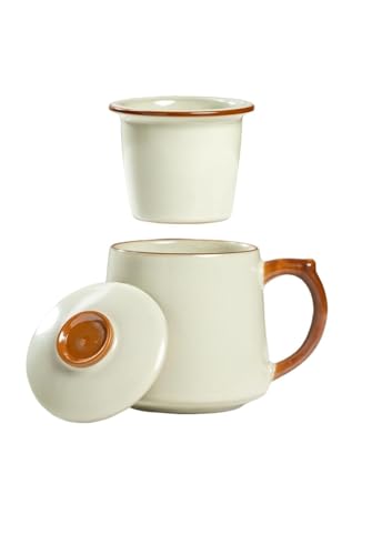 HAFTOLYR Yellow Ru Kiln Ceramic Tea Cup with Infuser & Lid 400ml – Colorful & Durable
