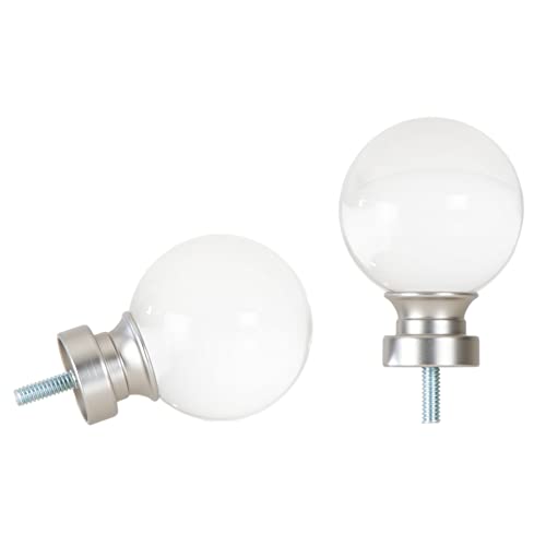 Acrylic Ball Curtain Rod Finials, Satin Nickel, Fits 7/8 and 1 Inch Rods