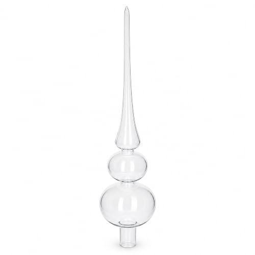 12.5 Inch Clear Glass Christmas Tree Topper with Hand-Painted Details