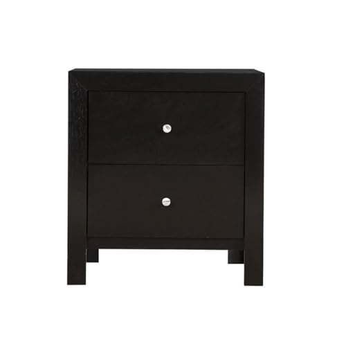 2-Drawer Wood Nightstand with Nickel Hardware - Black Finish