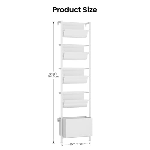 5-Tier Wall Mounted Kids Bookshelf with Storage Bin, Slim Ladder Shelf