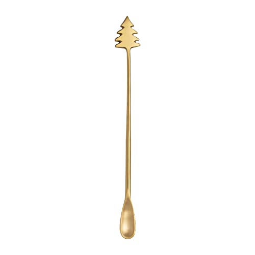 Creative Co-Op Brass Cocktail Spoon with Christmas Tree Handle - Holiday Barware