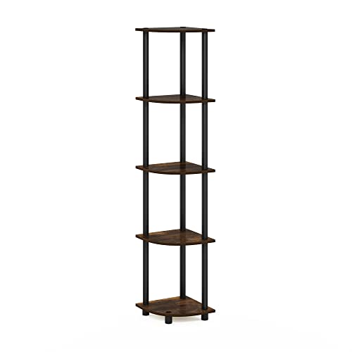 5-Tier Corner Bookshelf Space-Saving Open Storage Shelf, Amber Pine