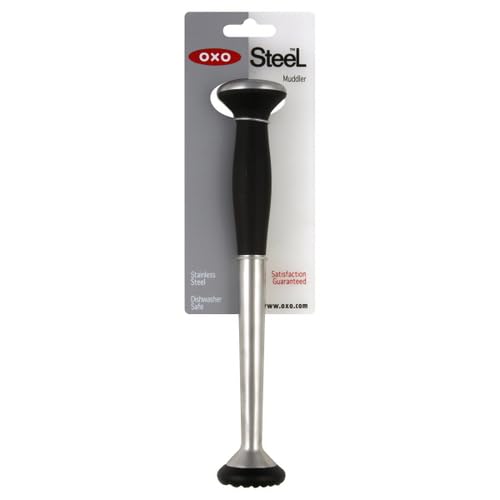OXO Steel Muddler - Durable Cocktail Bar Tool for Herbs & Citrus, Non-Slip Grip