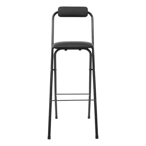 Folding Counter Height Bar Stool, 29.5-inch Padded Portable Chair, Black