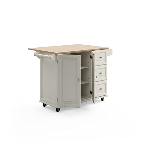 Mobile Kitchen Island Cart with Wood Drop Leaf & Storage Drawers, Off-White