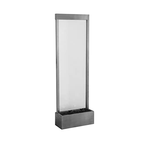 72" Steel and Glass Freestanding Waterfall Fountain with LED Lights