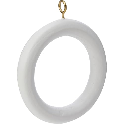 Wooden Curtain Pole Rings with Screw Eye, 45mm Inner Diameter, White, 24 Pack