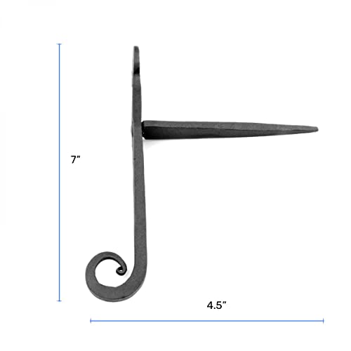 7-Inch Rat Tail Wrought Iron Shutter Dogs - Black Masonry Mount (Pair)