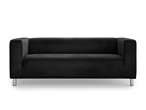 Velvet Loveseat Cover for IKEA Klippan 2 Seater - Black