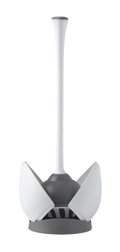 Clorox Heavy-Duty Toilet Plunger with Hideaway Holder Caddy, White