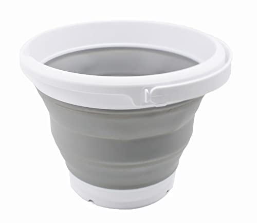 SAMMART Collapsible 5.5L Plastic Water Bucket - Foldable Portable Pail, White/Grey