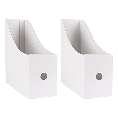 2 Pack White Cardboard Magazine File Holders for Desk and Shelf Storage