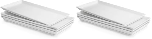 Sweese 15.5-Inch White Porcelain Serving Platters (Pack of 2) – Large Rectangular Trays, Set of 4