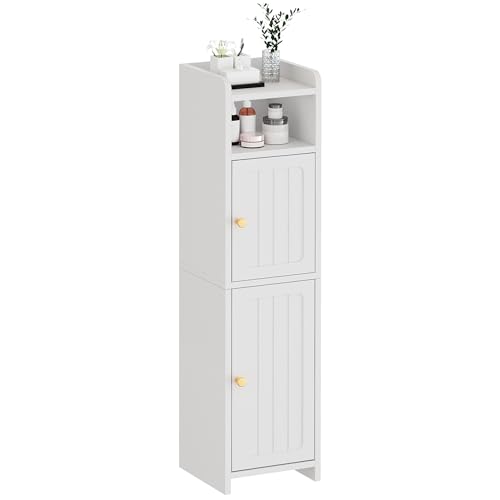 Narrow Bathroom Storage Cabinet with Adjustable Shelves, 31.5" Tall, White